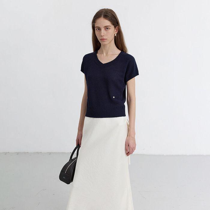 SUMMER LINEN V-NECK KNIT NAVY_UDSW5B233N2