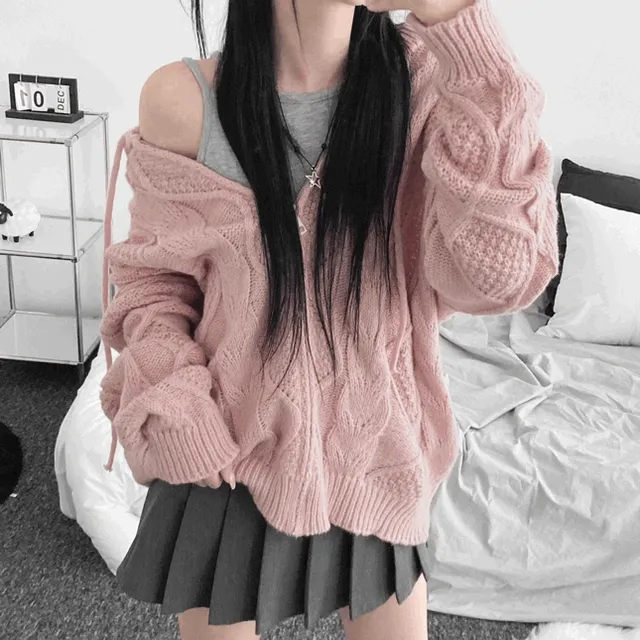 [여리핏] Twisted Argyle Oversized Fit Knitwear Zip-up Hoodie [ 꽈배기 아가일 오버핏 니트 후드집업 ]