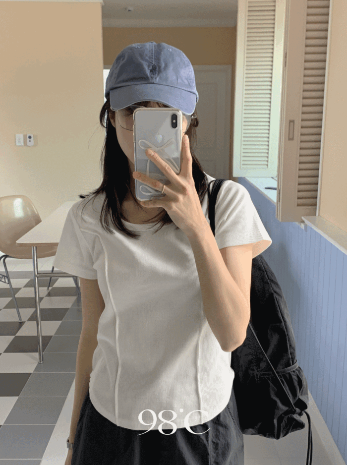 98도씨 [2천장판매][98project] 파이핑 절개 디테일 반팔T