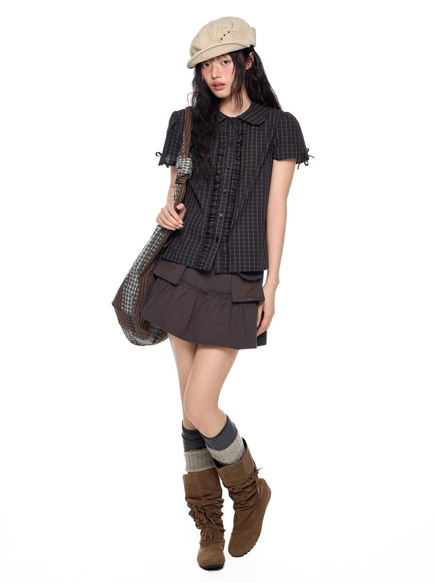 EZEK Cross Rivet Pocket Gather Skirt