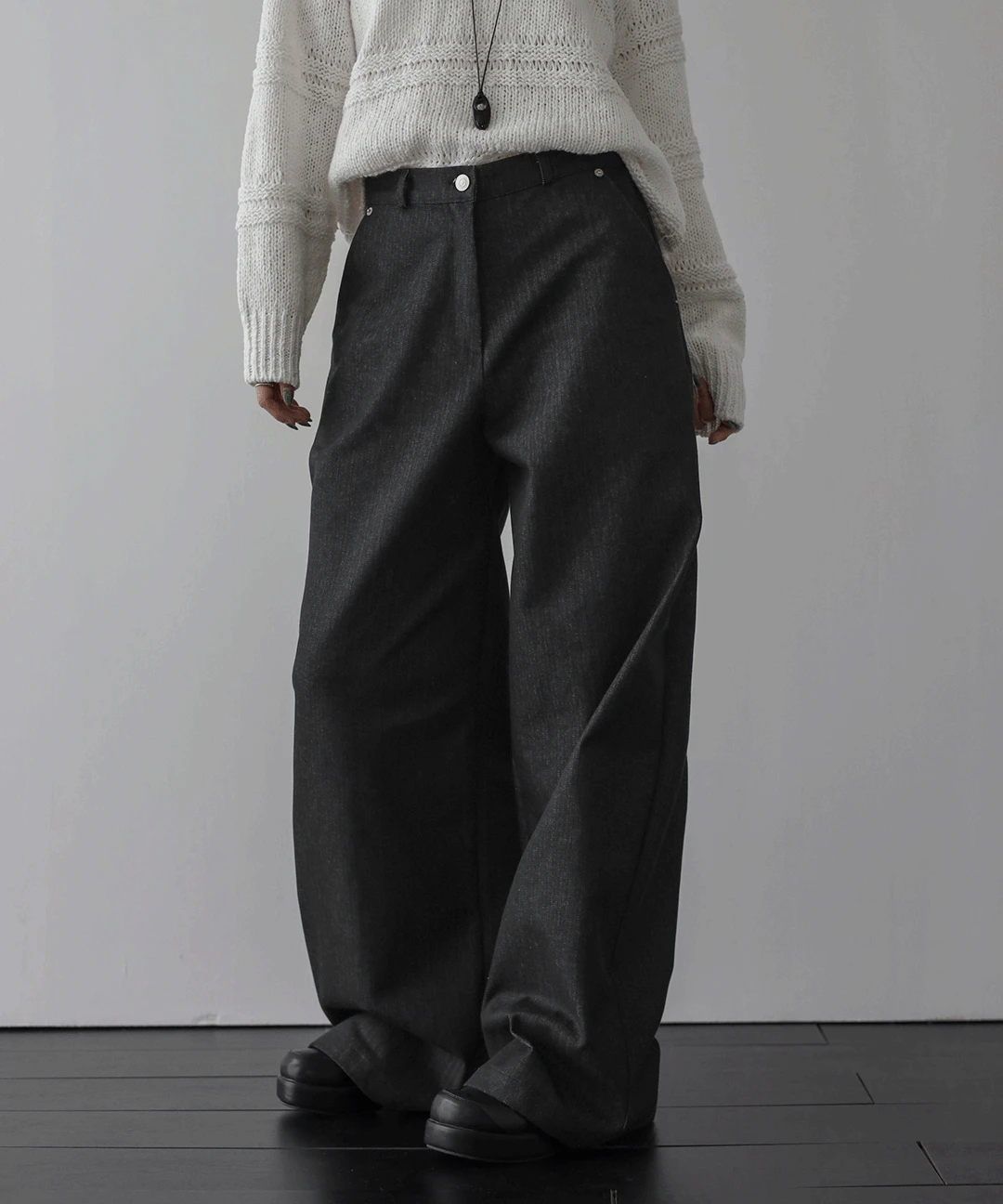 헤링본 스트라이프 와이드 데님