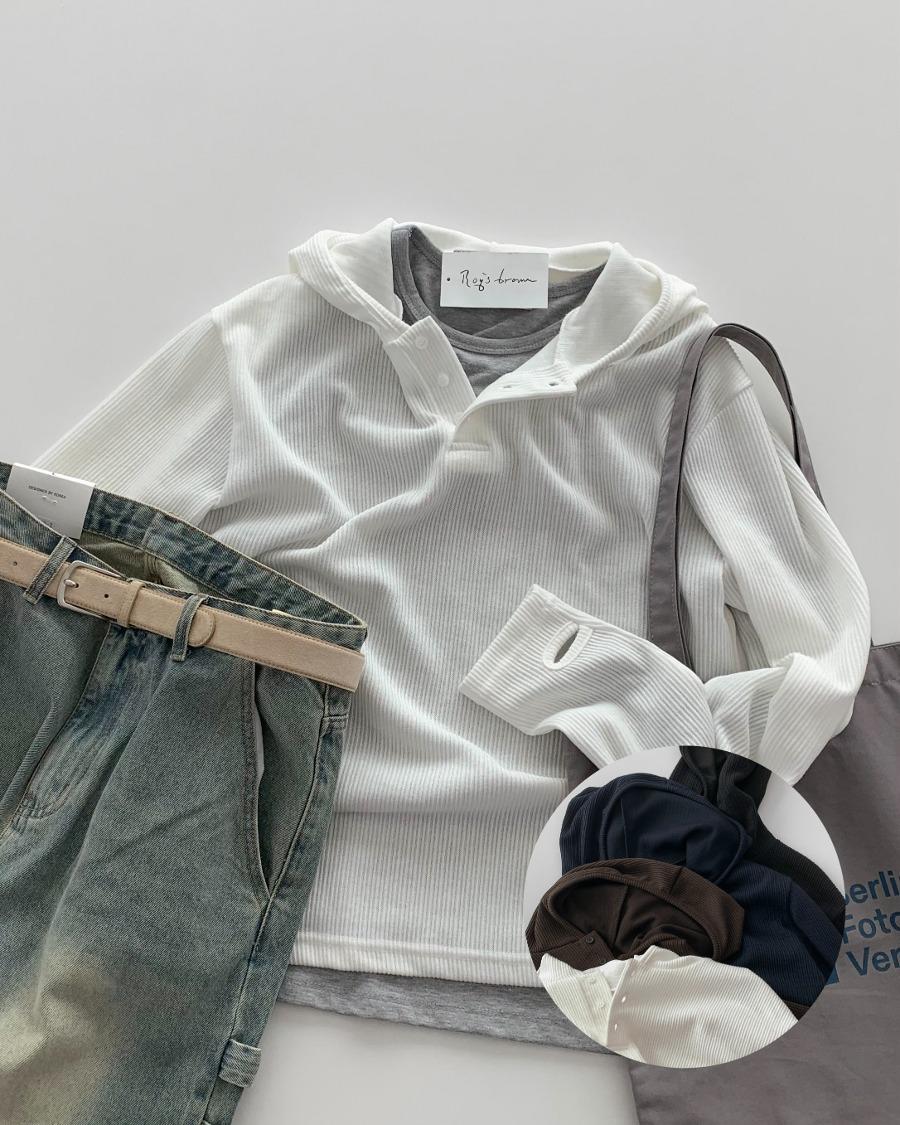 후디 헨리넥 립 니트 티셔츠