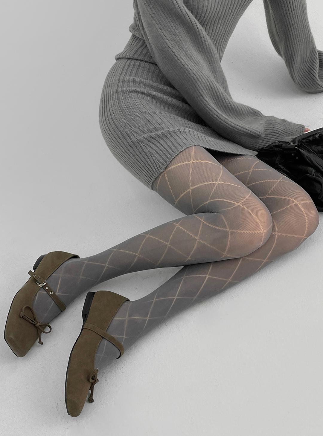 블랙업 크런블 아가일 시스루 스타킹 (50D)