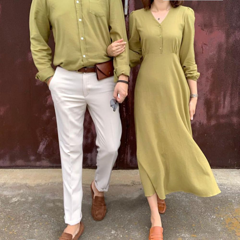 [당일발송][ 자제제작 ] 올리브 롱 셔츠 원피스 커플 시밀러룩