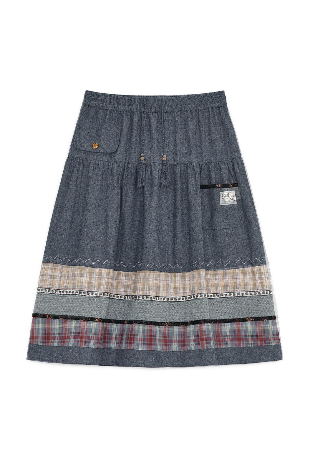 Vintage pattern midi skirt (Blue Denim)
