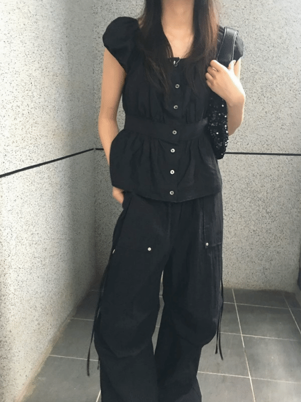 [추천] Pure blouse (Ivory, black)