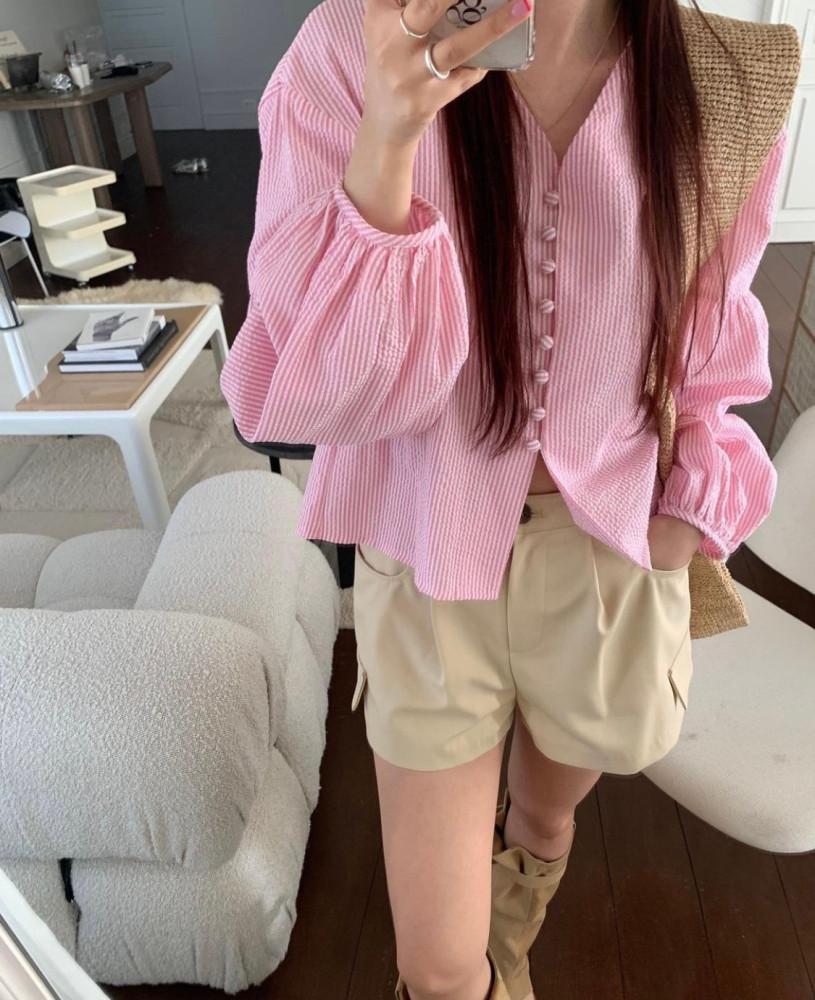 크램 시어서커 블라우스