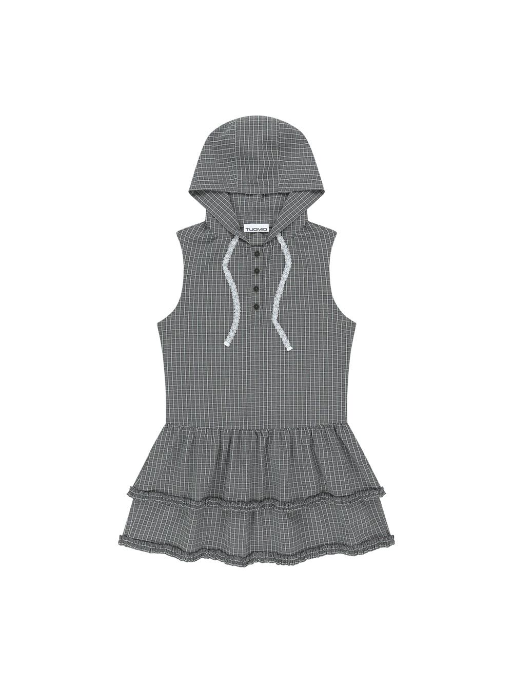 CHECK MINI HOODED DRESS [BLACK]