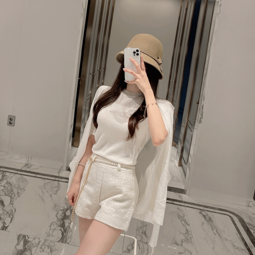 주문대폭주❤️ 수입) 라인 펄 5부 니트 티 가디건 세트