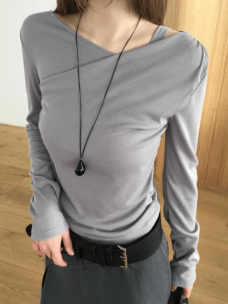 [봄신상🌸/여리핏/데일리] Avenue unbal strap T (Ivory, gray, black)