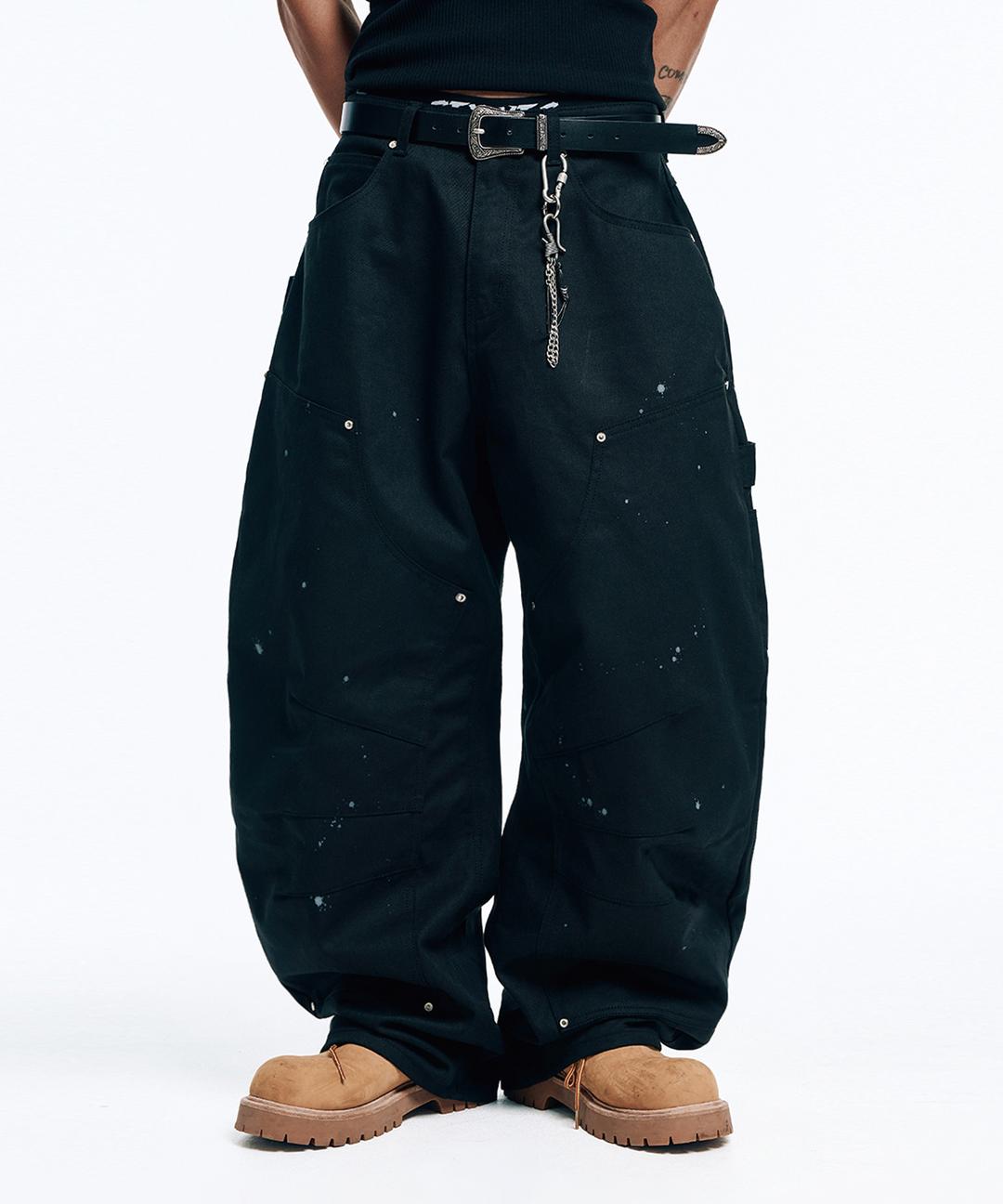 커브드 더블니 치노 팬츠-블랙