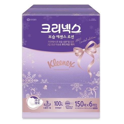 크리넥스 보습 에센스 로션 천연펄프 미용티슈 3겹, 150매입, 6개 - 갑티슈/미용티슈 | 쿠팡