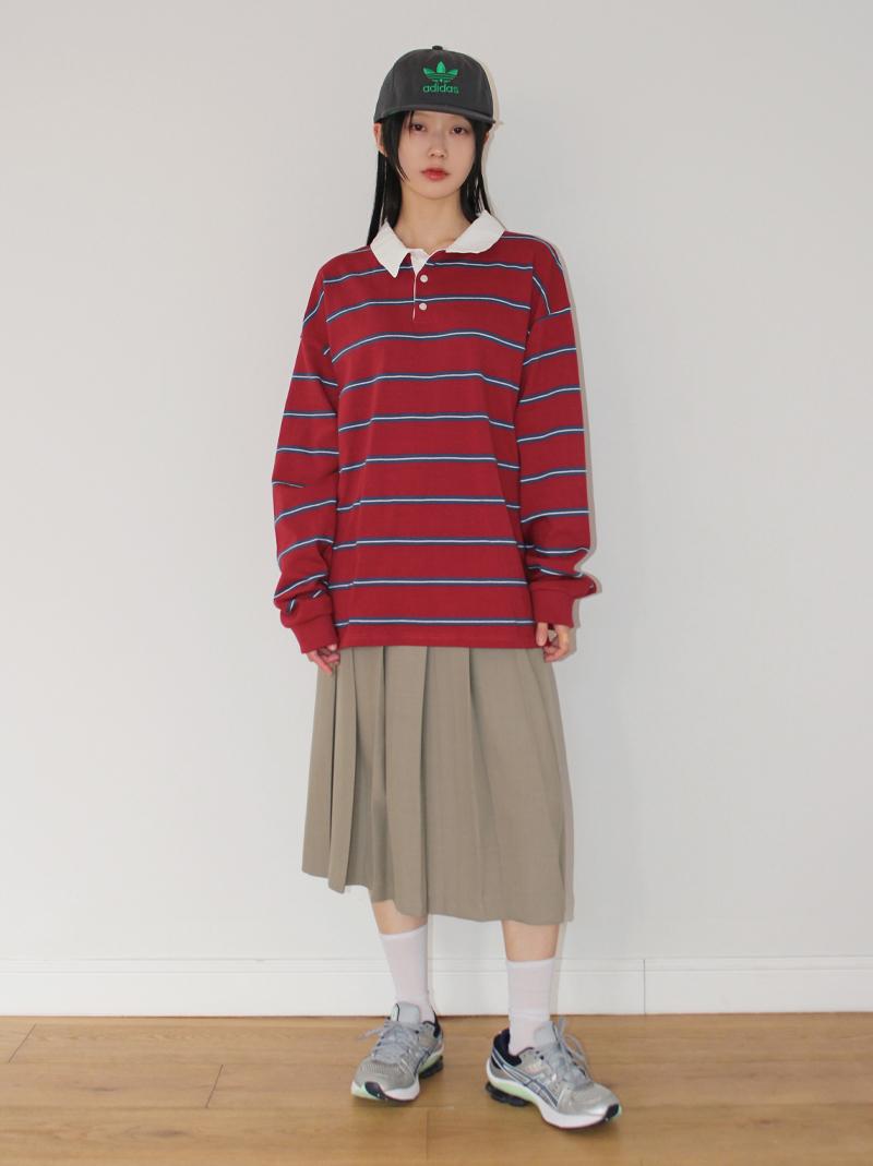 (*당일발송) CLASSIC PLEATS MIDI SK (beige / charcoal)