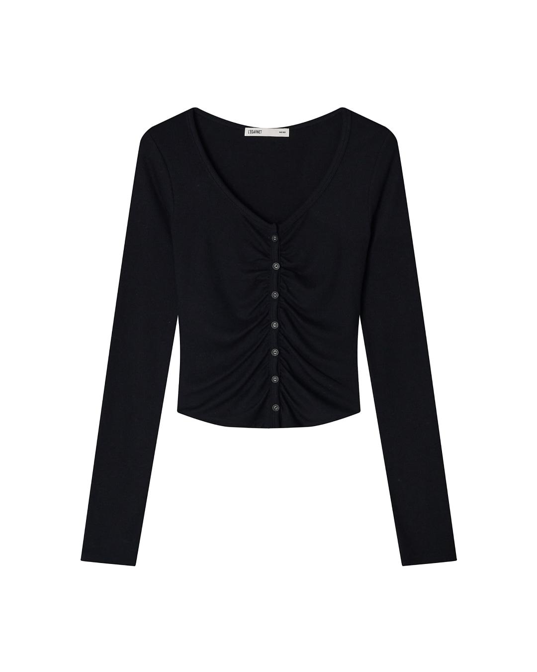 ROSIE SHIRRING CARDIGAN_BLACK