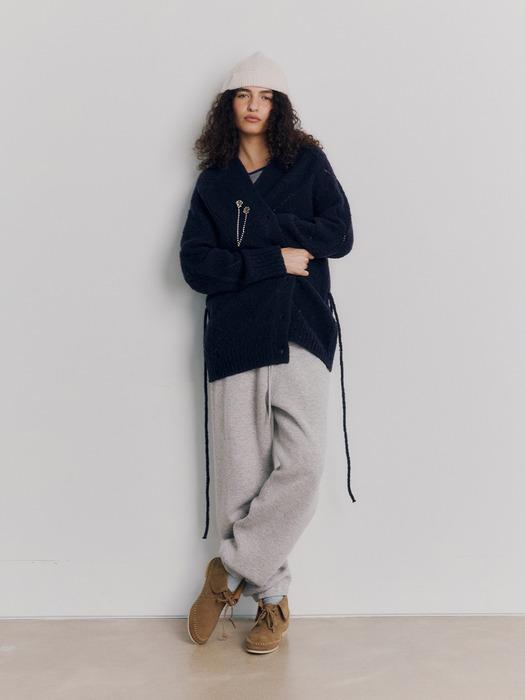 Brushed Argyle Cardigan (Navy)