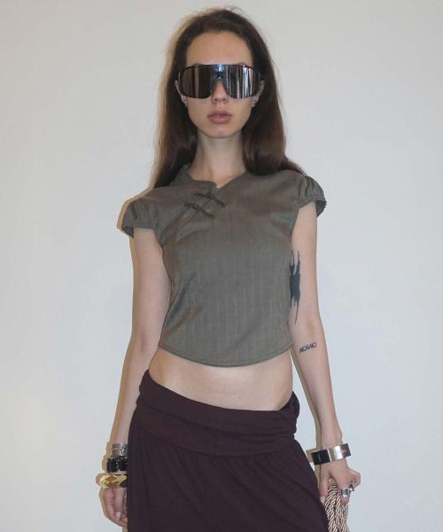 Wool Qipao Blouse Khaki Brown