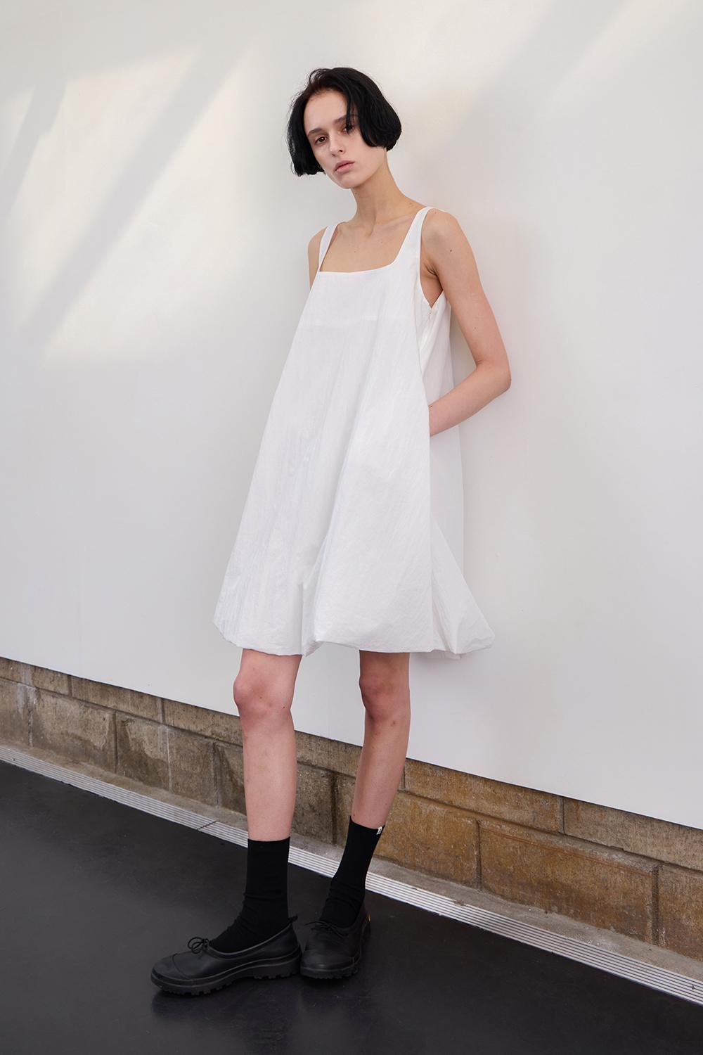 Balloon-hem Mini Dress - Off White