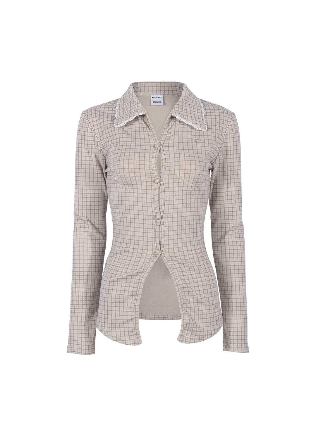 CHECK LACE SLIM SHIRT_Gray