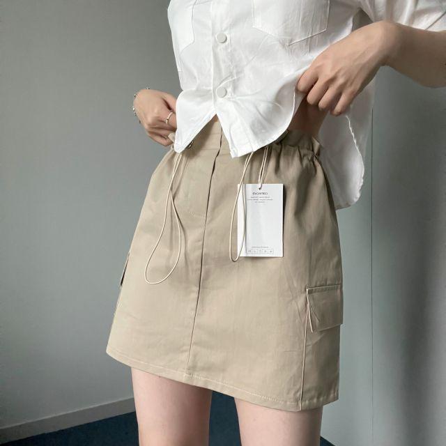 (속치마O) 카고 포켓 스트링 코튼 A라인 스커트 치마바지 - 3col