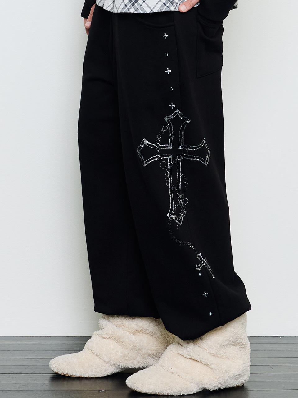 EV GLITTER PRINTED TRAINING PANTS(BLACK)