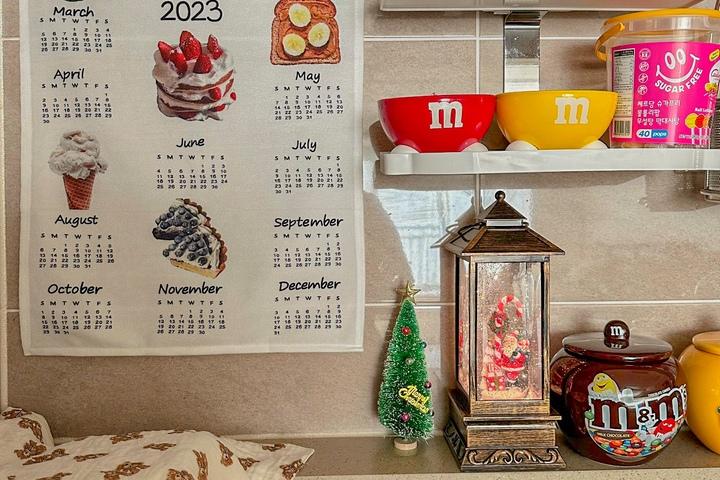 2023 패브릭 달력 빈티지 디저트 케이크 스누피 캘린더 감성 벽걸이 포스터