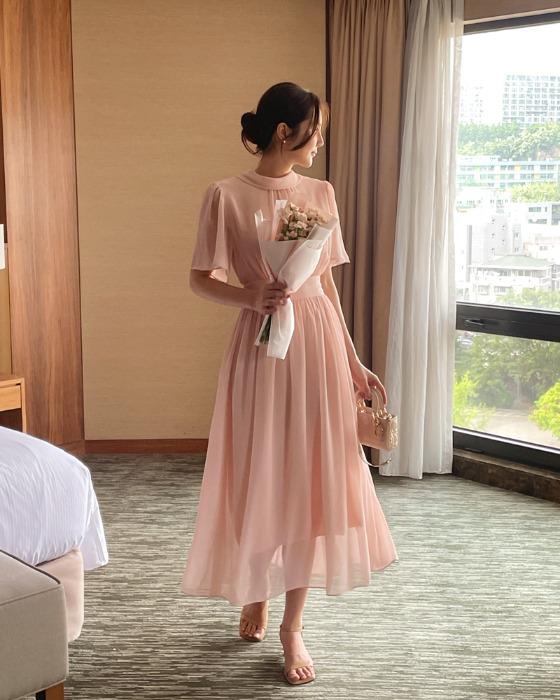 포엔 쉬폰 셔링 플레어 원피스