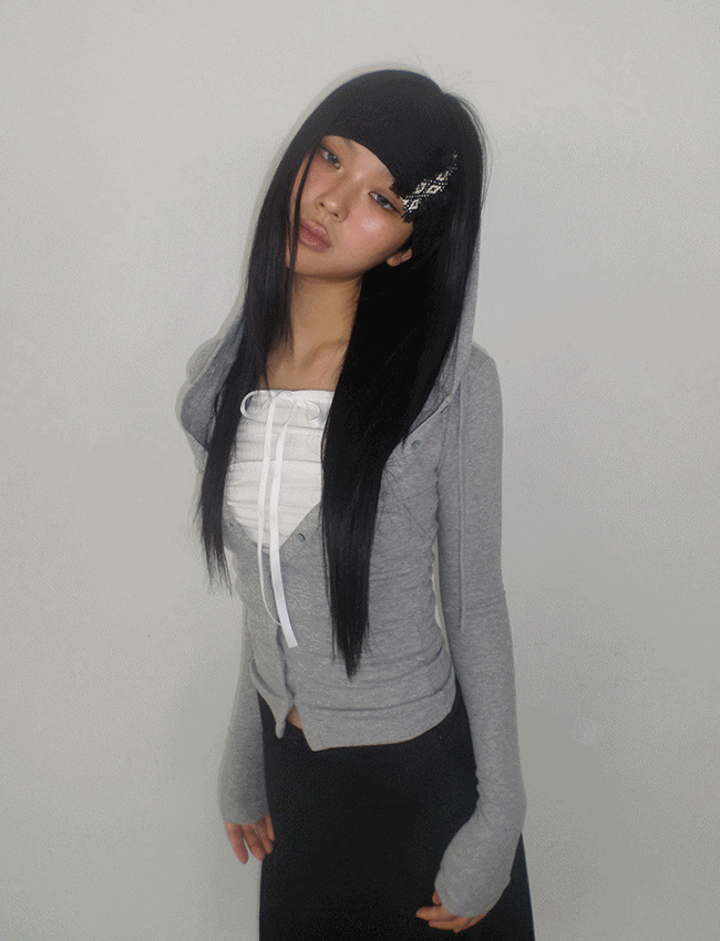 더에펠 샤리 슬림 골지 후드가디건 (2color)