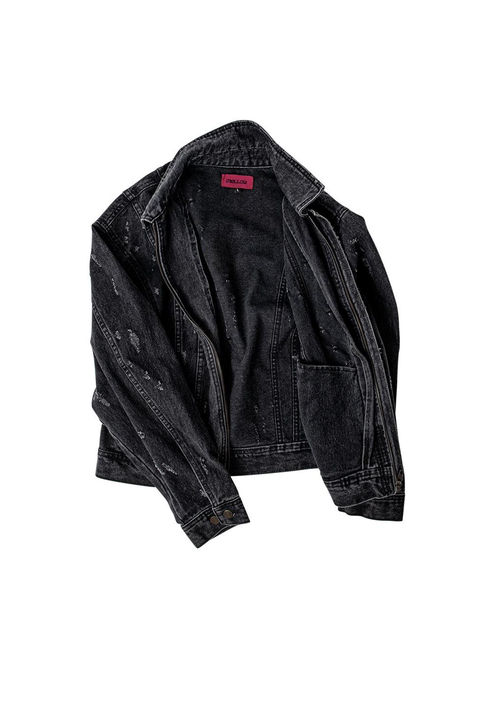 Slug damage denim zip-up jacket - BLACK
