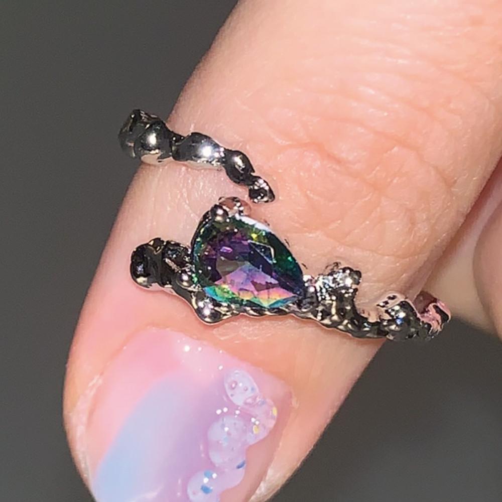 와이알유디 슈팅스타(그린블랙) 여성 애끼 큐빅 레이어드링 사이즈조절 반지