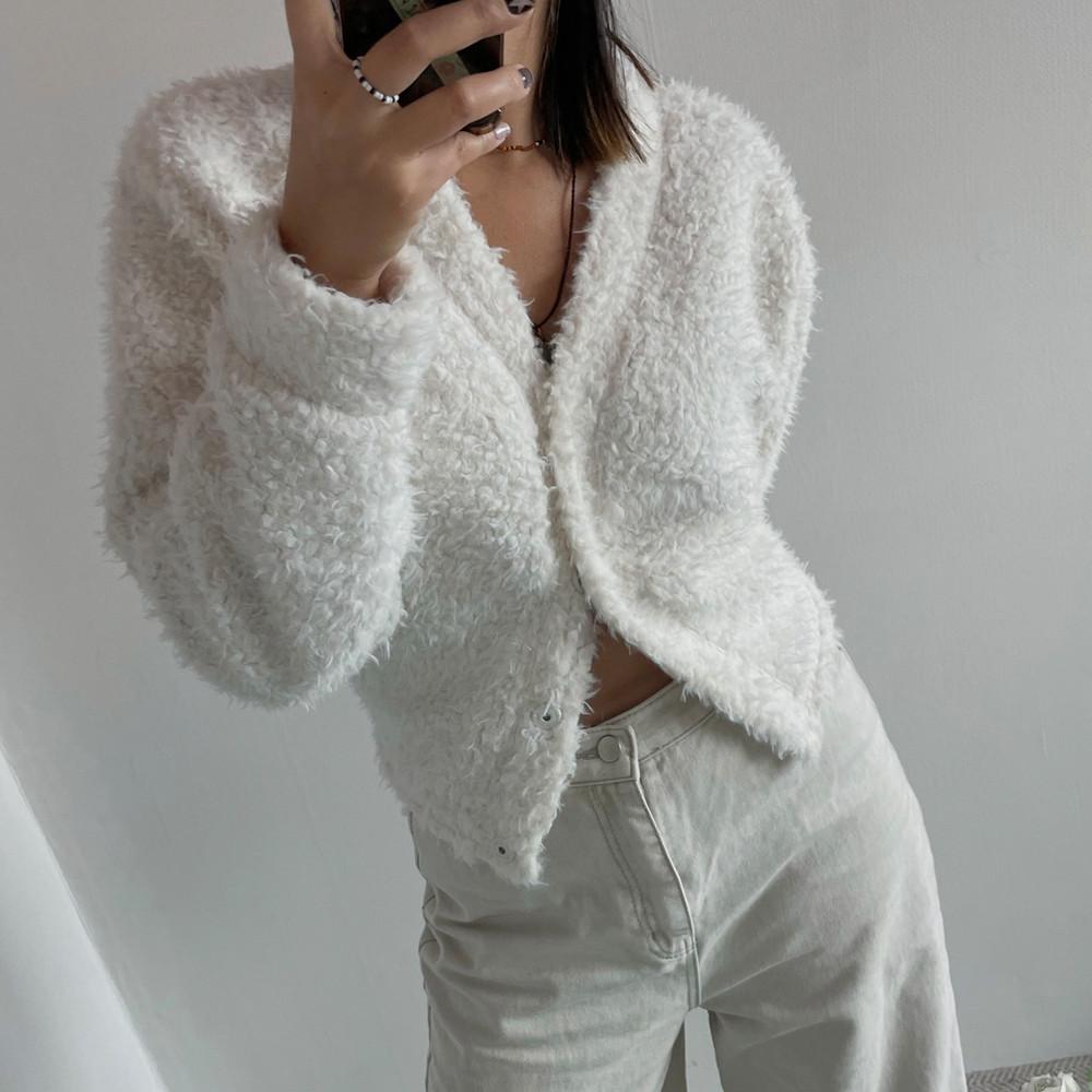 플러피 부클 퍼 가디건