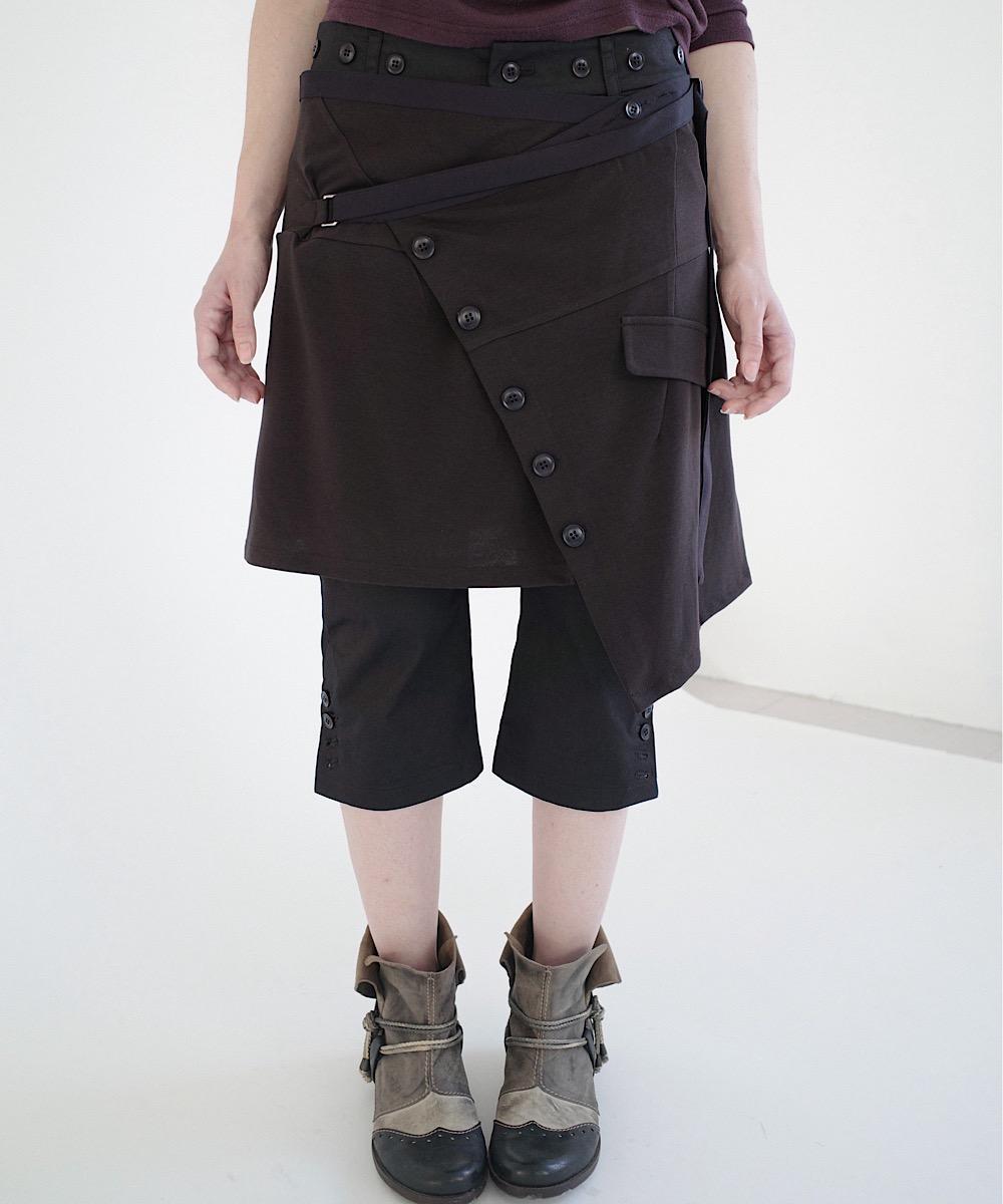 Layered button wrap skirt (Dark brown)