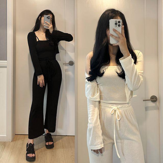 [여름까지/3피스] 베이직 가디건 나시 바지 쓰리세트 무지/츄리닝팬츠/키작녀트레이닝복 -BPST0028- 빅사이즈 루즈핏 오버핏 여름