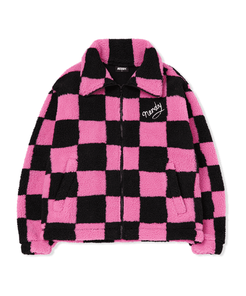 체커보드 플리스 핫핑크