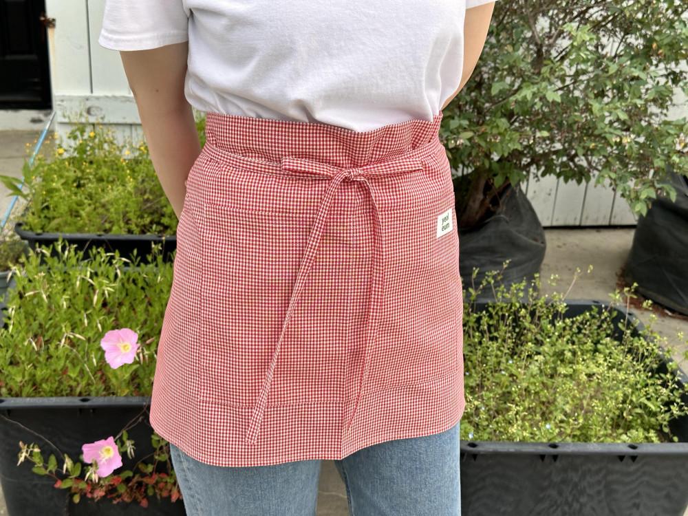 레드 미니 체크 허리 앞치마