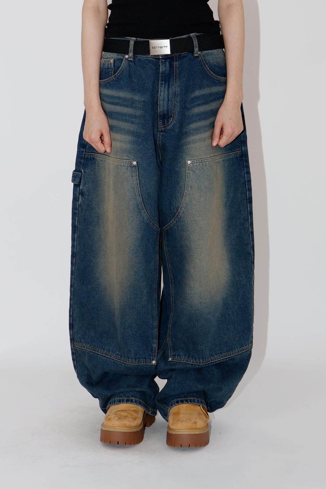 워시드 더블니 워크 데님 벌룬팬츠