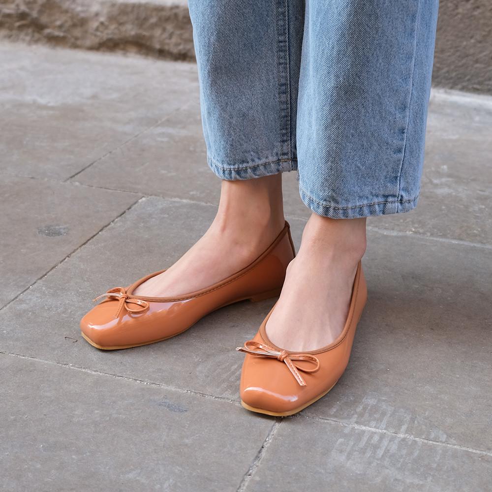 [사뿐] 에리노 에나멜 리본 플랫슈즈 (1cm)