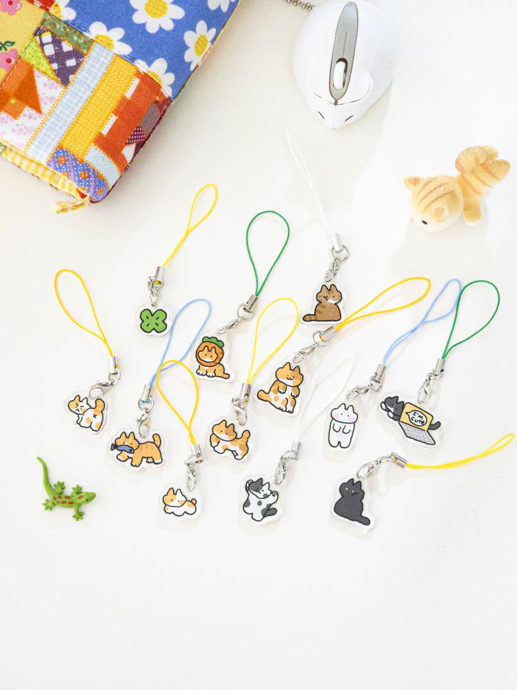 [주스] 미니 고양이 핸드폰 줄 키링 12종