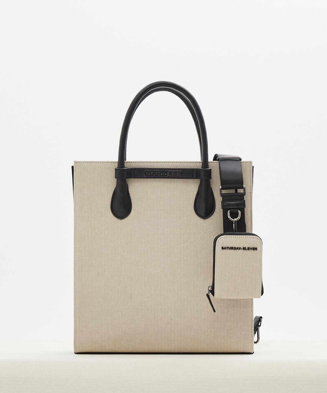 NO.50 HERRINGBONE BRIDGE SLIM TOTE _ D/BEIGE WHITE