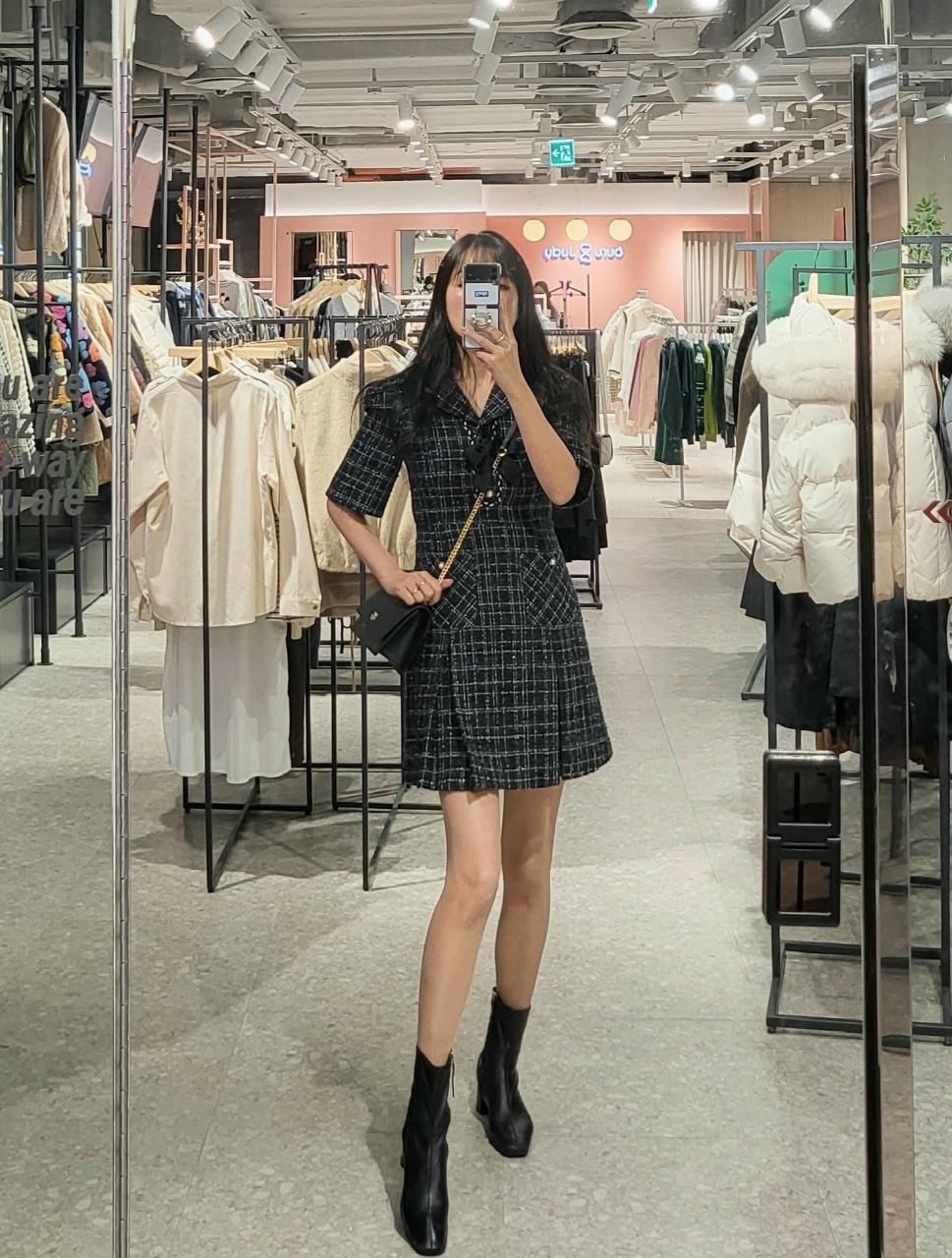 LAP 리본장식 트위드 반팔원피스 (AM4WOA67)