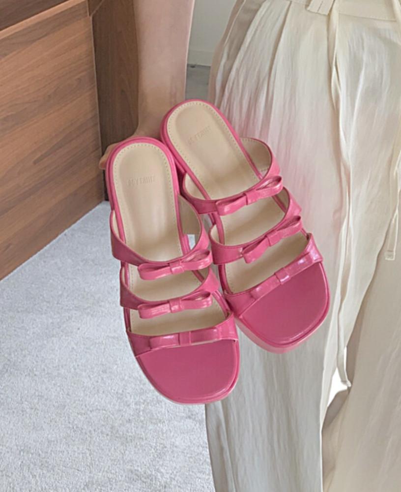 트리플 리본 키높이 스트랩샌들 직장인 휴가 해변 동남아 30대여성 데일리 통굽샌들