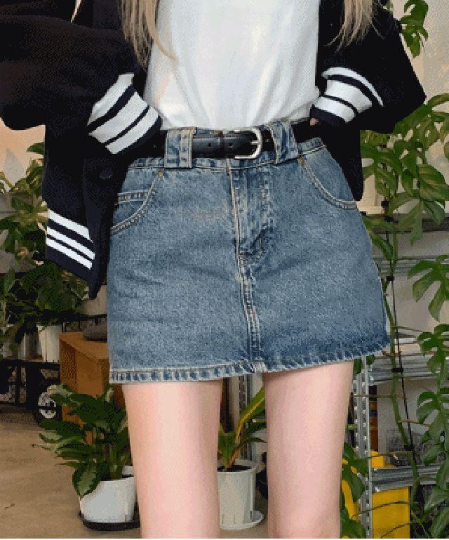 데일리/S~XL] 중청 페이크 치마 바지 데님 스커트 청치마