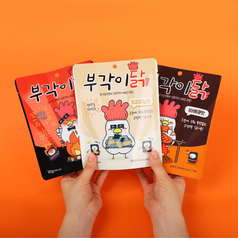 부각이닭 30g 3종혼합 버라이어티팩 3개,6개,오리지널맛/바베큐맛/불닭맛ㅣ저칼로리ㅣ단백질스낵ㅣ닭가슴살칩ㅣ김스낵 [원산지:상세설명에 표시]