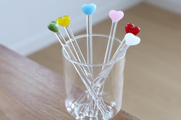 하트 유리 머들러 스틱