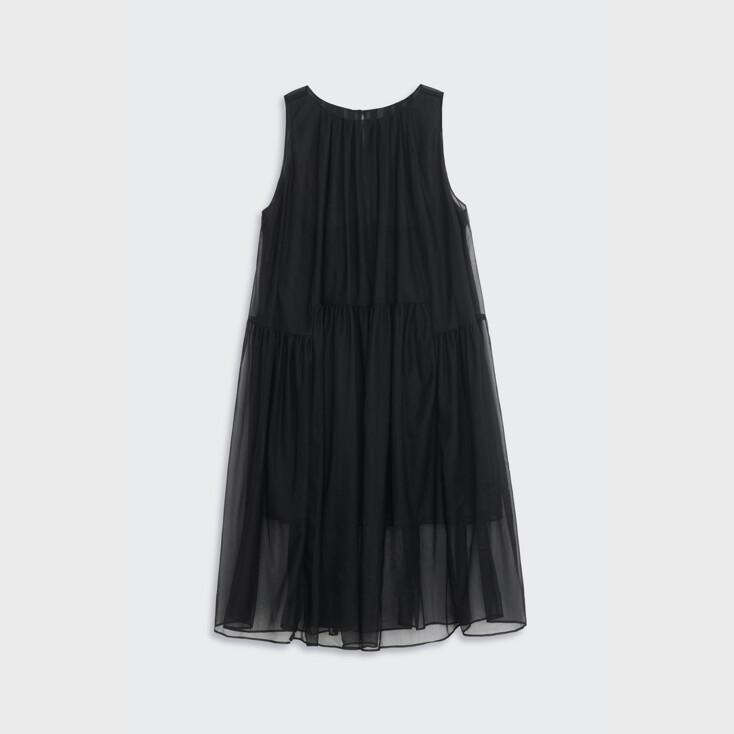PLEATED MESH DRESS (BLACK)