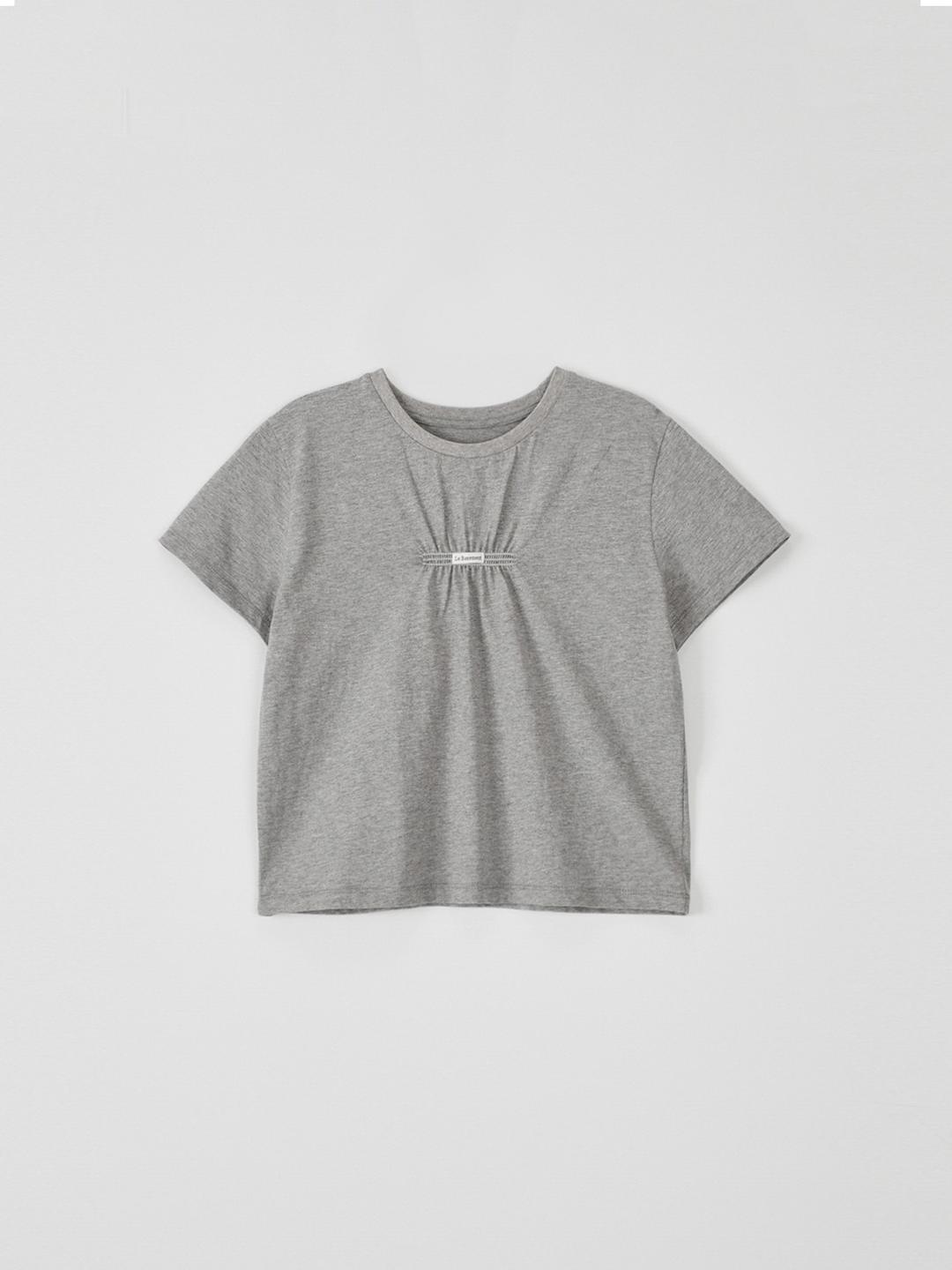 Label Shirring Half Tee - Grey