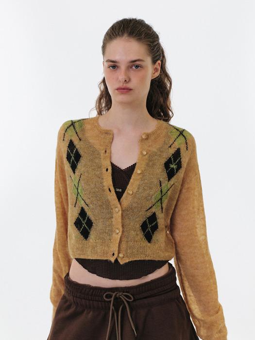 25FW UNA ARGYLE CROP CARDIGAN (ORANGE)