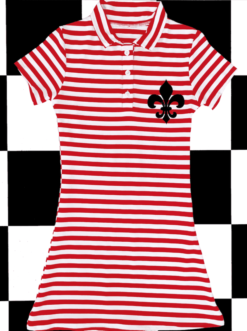FLEUR DE LIS POLO DRESS IN RED STRIPES