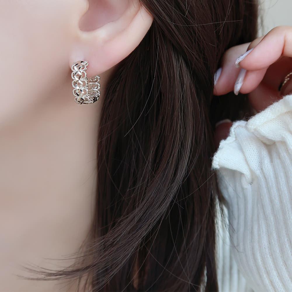 14k 18k 반짝이는 컷팅 사각 귀걸이 리얼화이트 무도금 원터치 링귀걸이