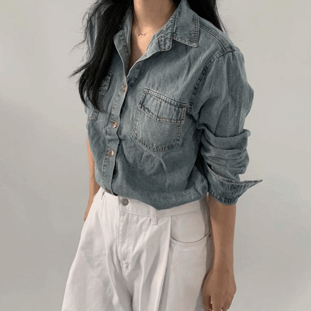 샌드 워싱 데님셔츠 2컬러