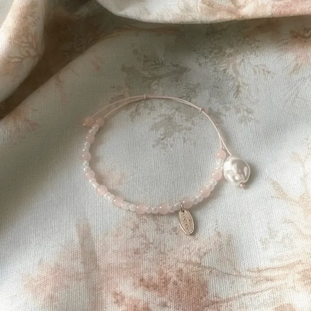 ೀ made₊· pink bouquet bracelet 핑크 부케 웨딩 소원팔찌, 행운팔찌, 원석팔찌, 실팔찌, 커플 우정 팔찌